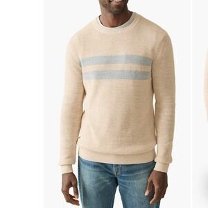 Faherty Throwback Striped‎ Waffle Knit Sweater XL Cotton Cashmere Tan Blue